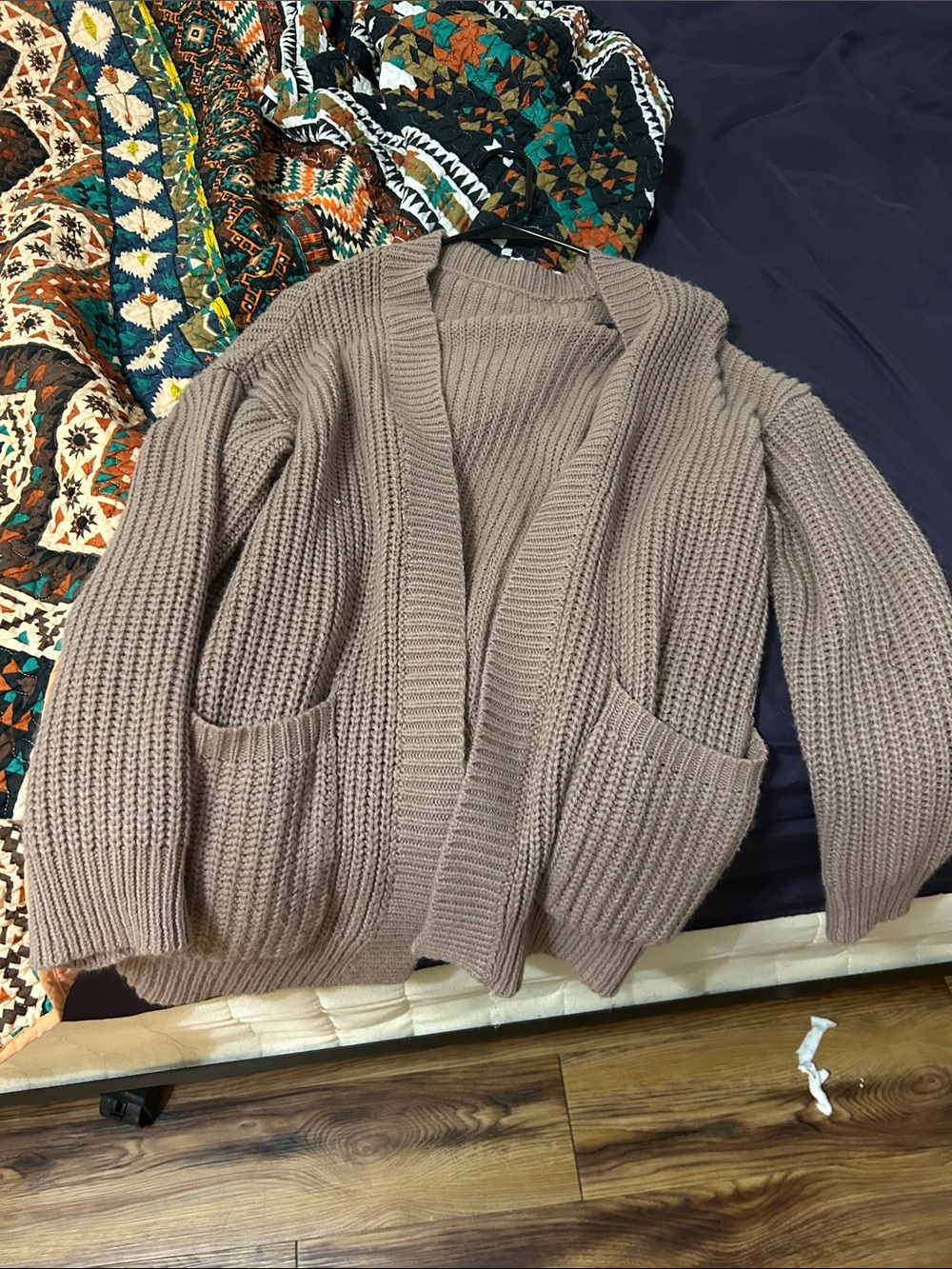 Classic Open-Front Chunky Knit Cardigan - Taupe